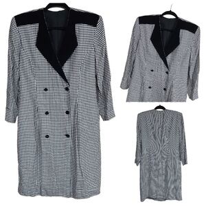 Vintage Black & White Houndstooth Print Double Breasted Blazer Dress